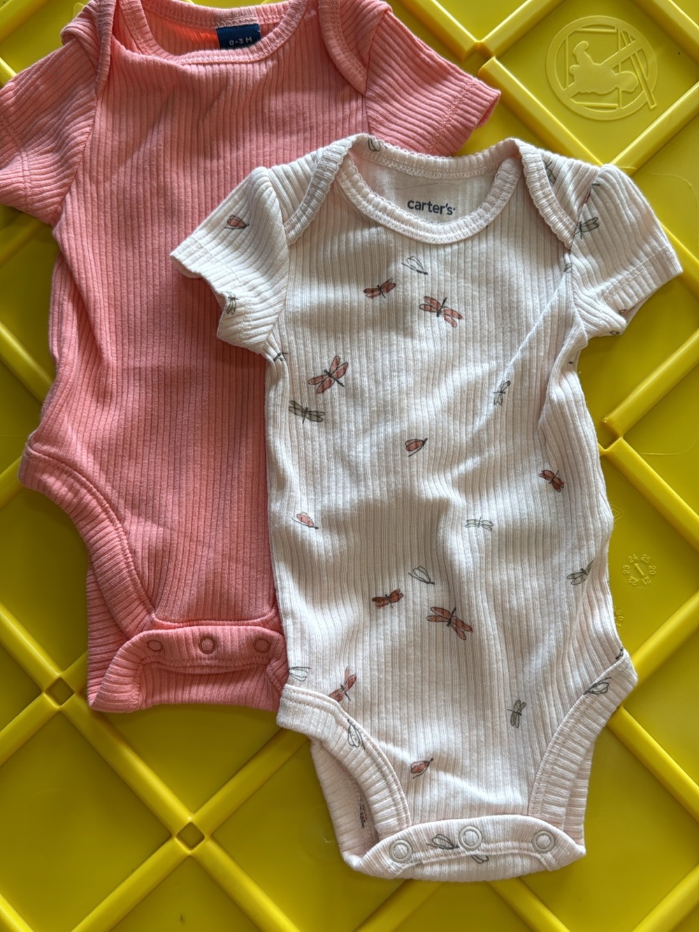 Carter's Pink Ribbed Onesie & Cream Dragonfly Ribbed One-Piece